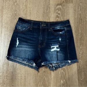 Wax Jean Dark Blue Distressed Shorts